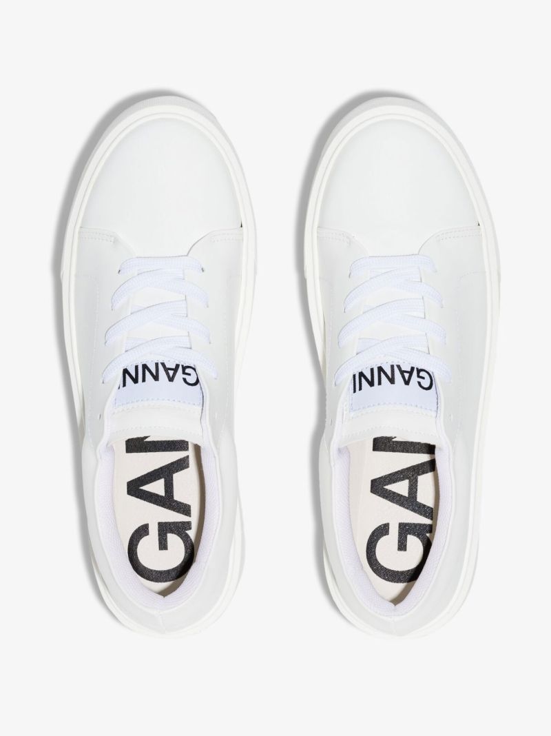White Sporty Faux Leather Sneakers