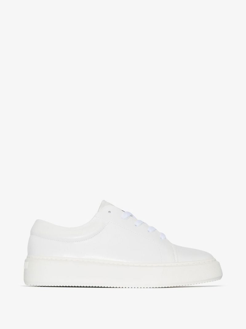White Sporty Faux Leather Sneakers
