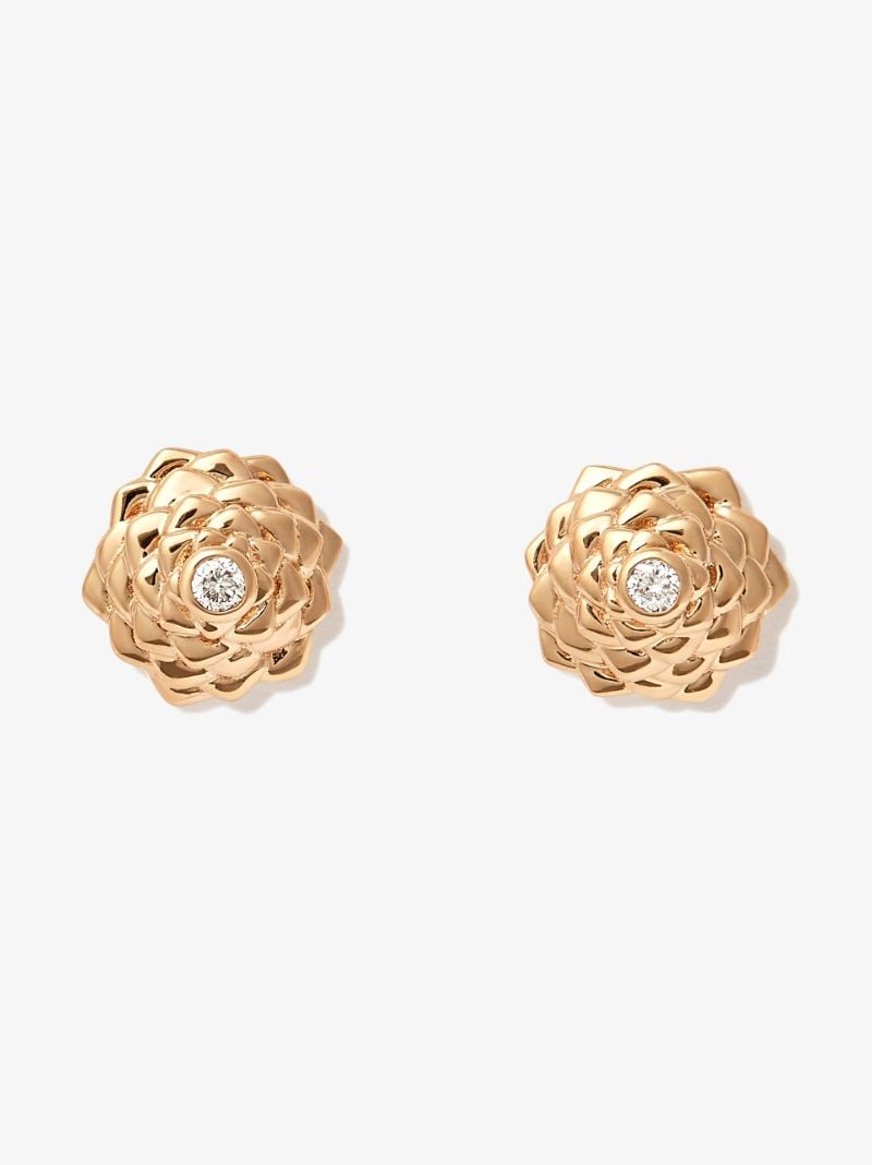 14k Yellow Gold Camellia Diamond Stud Earrings
