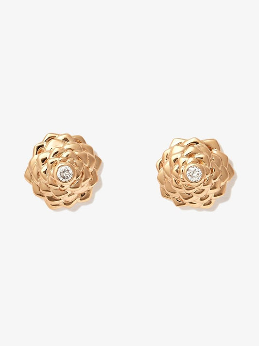 14k Yellow Gold Camellia Diamond Stud Earrings