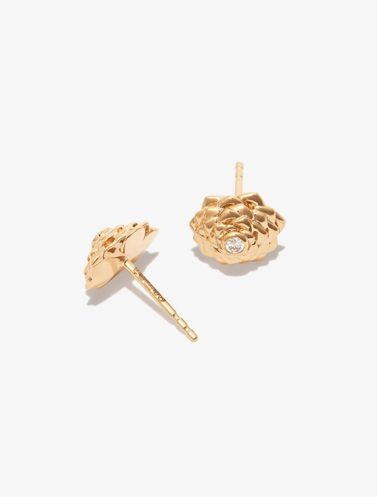14k Yellow Gold Camellia Diamond Stud Earrings