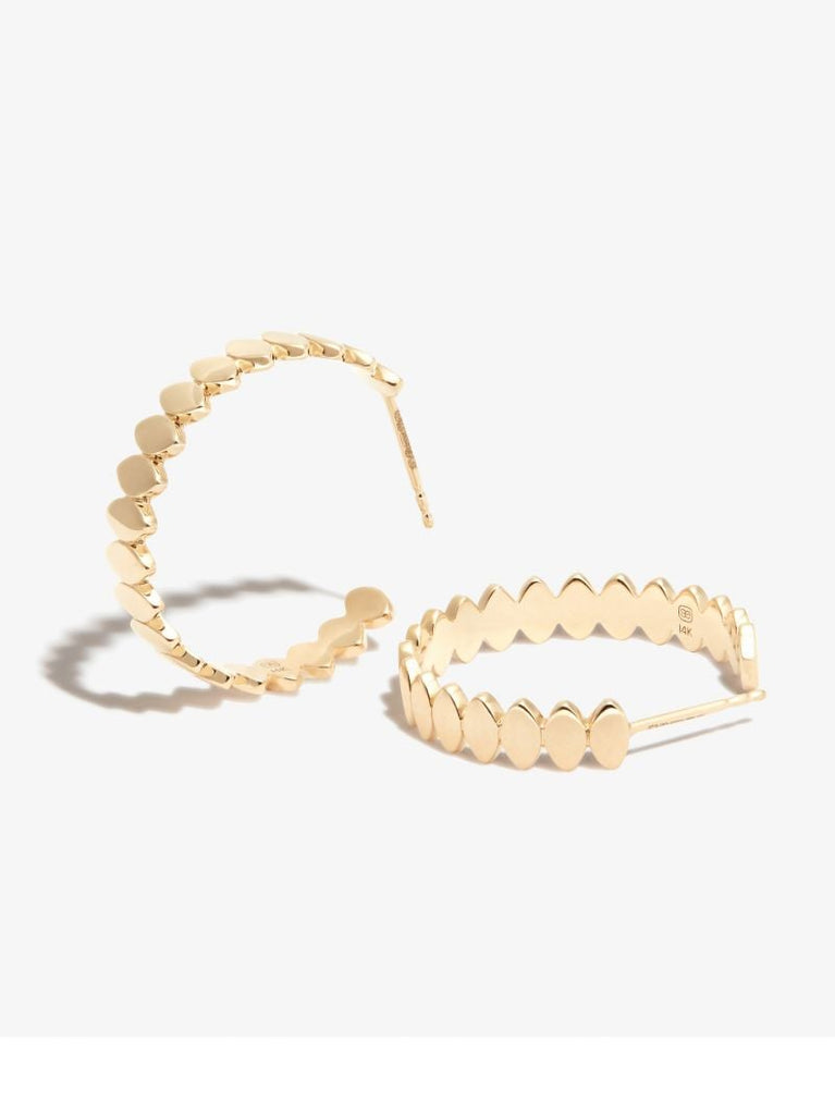 14k Yellow Gold Marquise Eye Medium Hoop Earrings