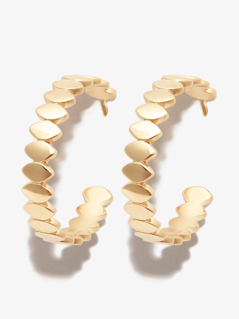 14k Yellow Gold Marquise Eye Medium Hoop Earrings