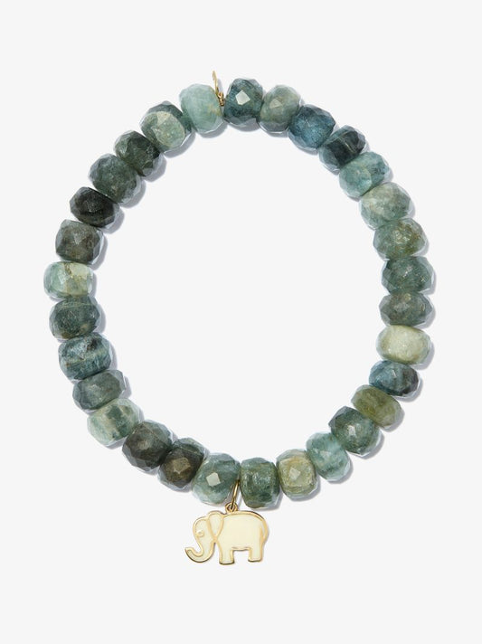 14k Yellow Gold Elephant Aquamarine Beaded Bracelet