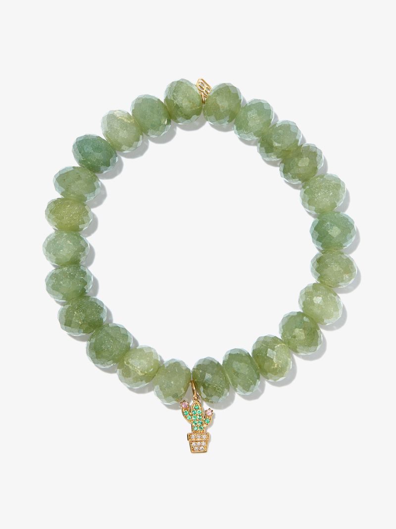 14k Yellow Gold Cactus Opal Diamond Beaded Bracelet