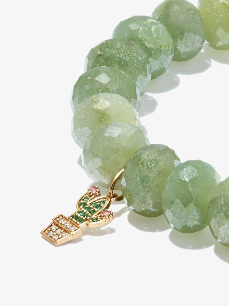 14k Yellow Gold Cactus Opal Diamond Beaded Bracelet