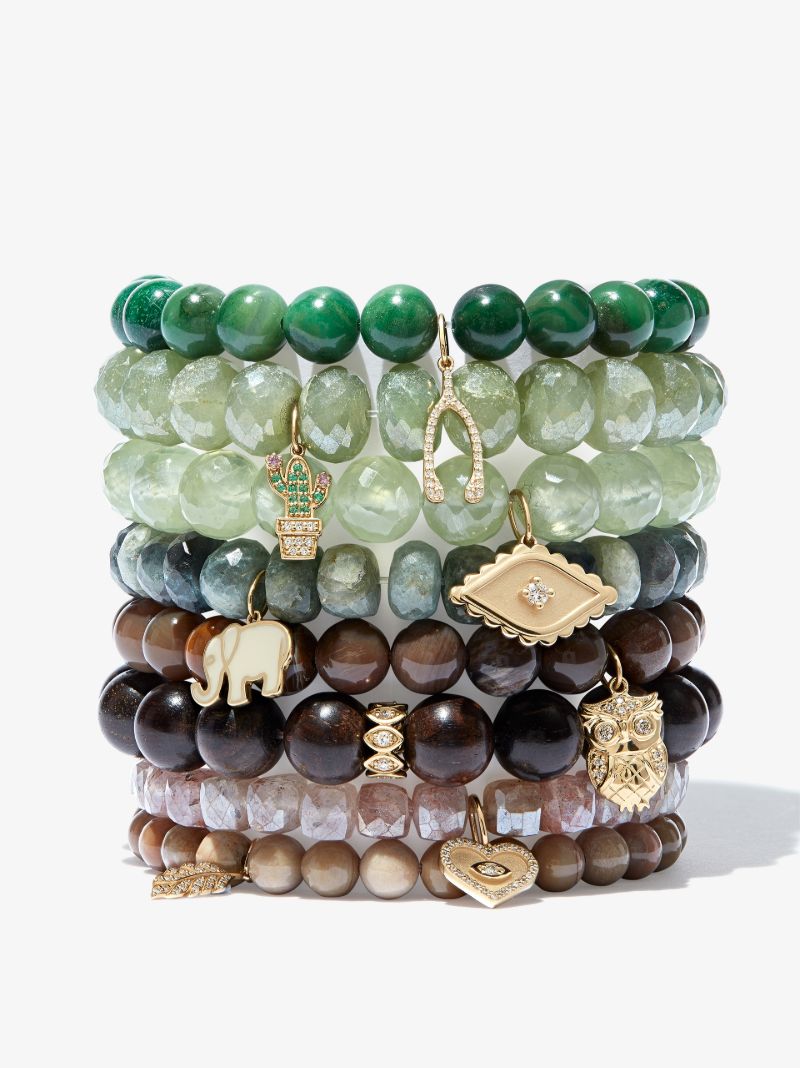 14k Yellow Gold Cactus Opal Diamond Beaded Bracelet
