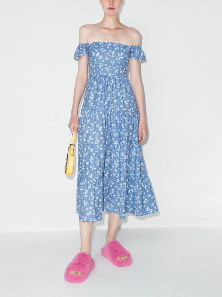 Derek Off-the-shoulder Floral Print Midi Dress