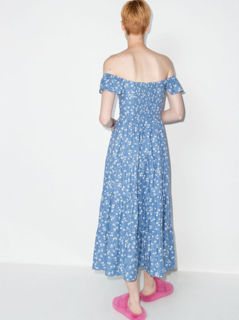Derek Off-the-shoulder Floral Print Midi Dress