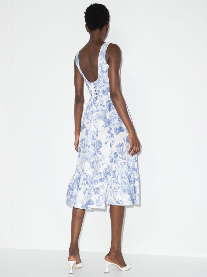 Bucatini Floral Print Linen Midi Dress