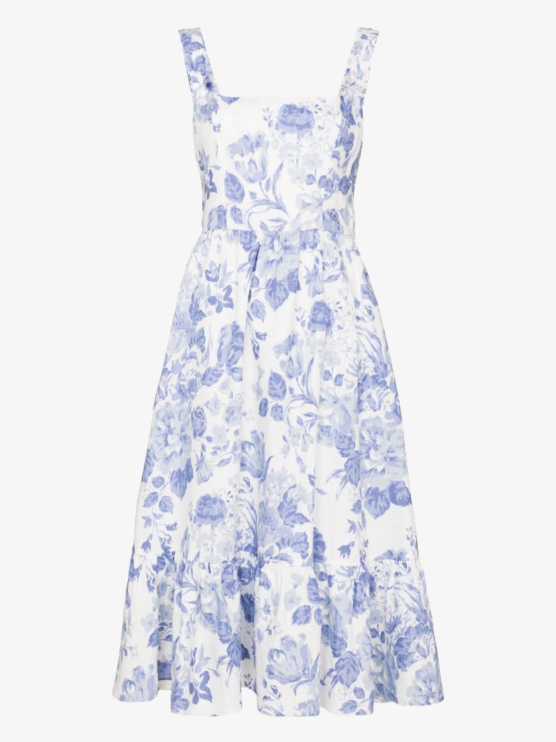 Bucatini Floral Print Linen Midi Dress