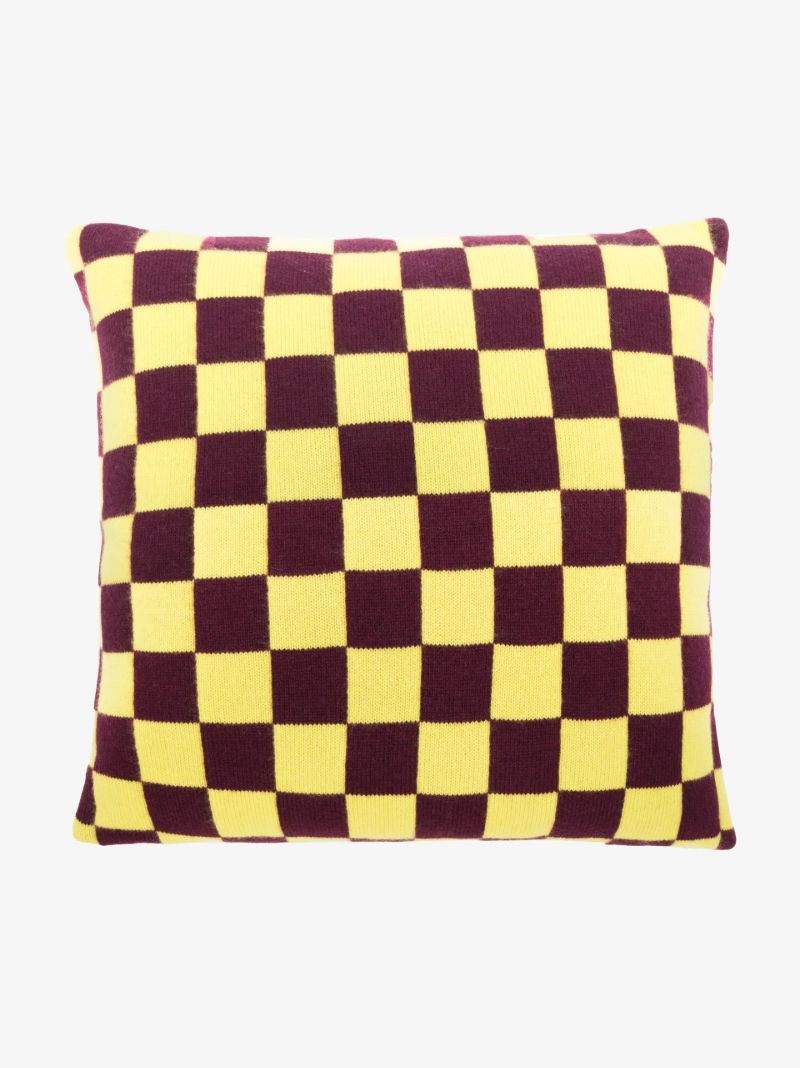 Yellow and Red Checkerboard Cashmere Cushion