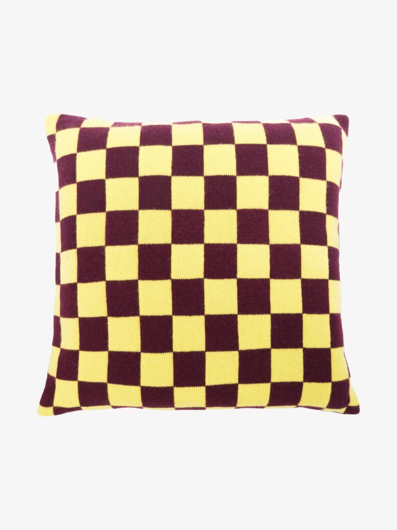 Yellow and Red Checkerboard Cashmere Cushion