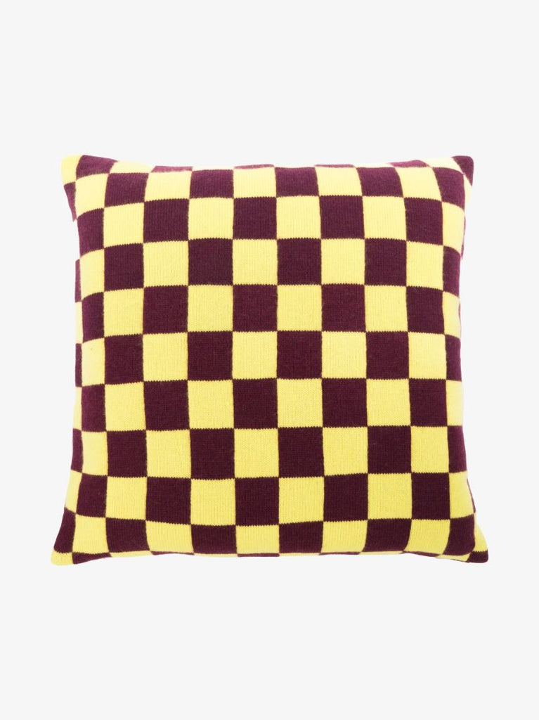 Yellow and Red Checkerboard Cashmere Cushion