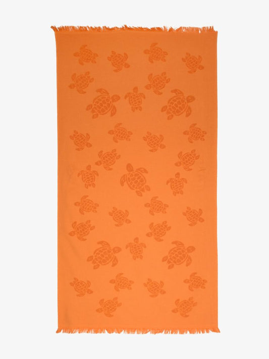 Orange Turtle Motif Cotton Beach Towel