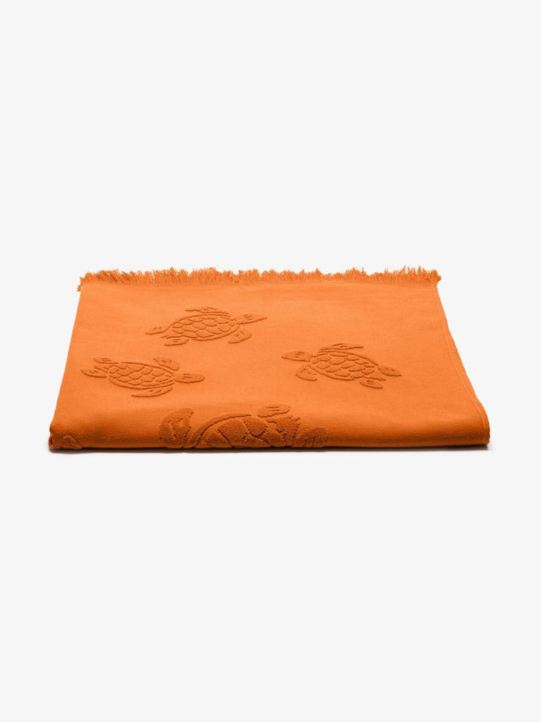 Orange Turtle Motif Cotton Beach Towel