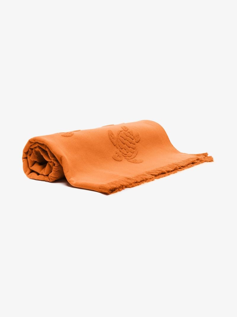 Orange Turtle Motif Cotton Beach Towel