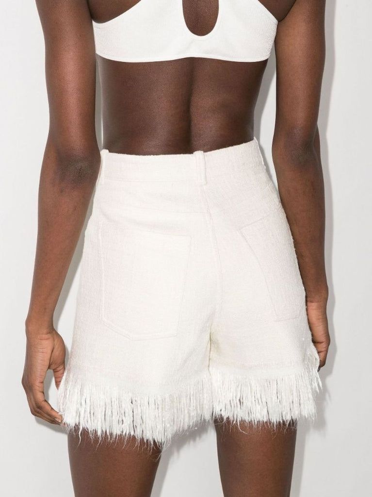 Fringed High Waist Silk Shorts