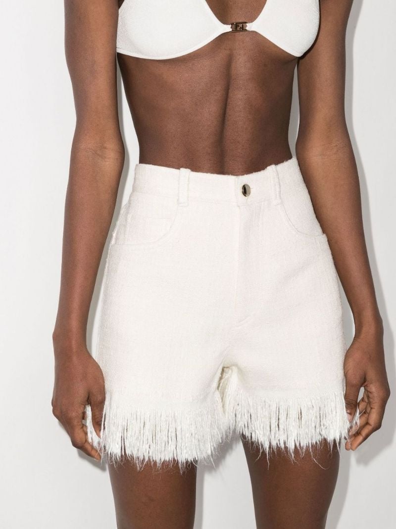 Fringed High Waist Silk Shorts
