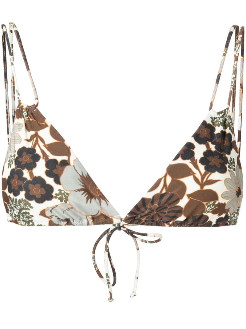 White Floral Print Bikini Top