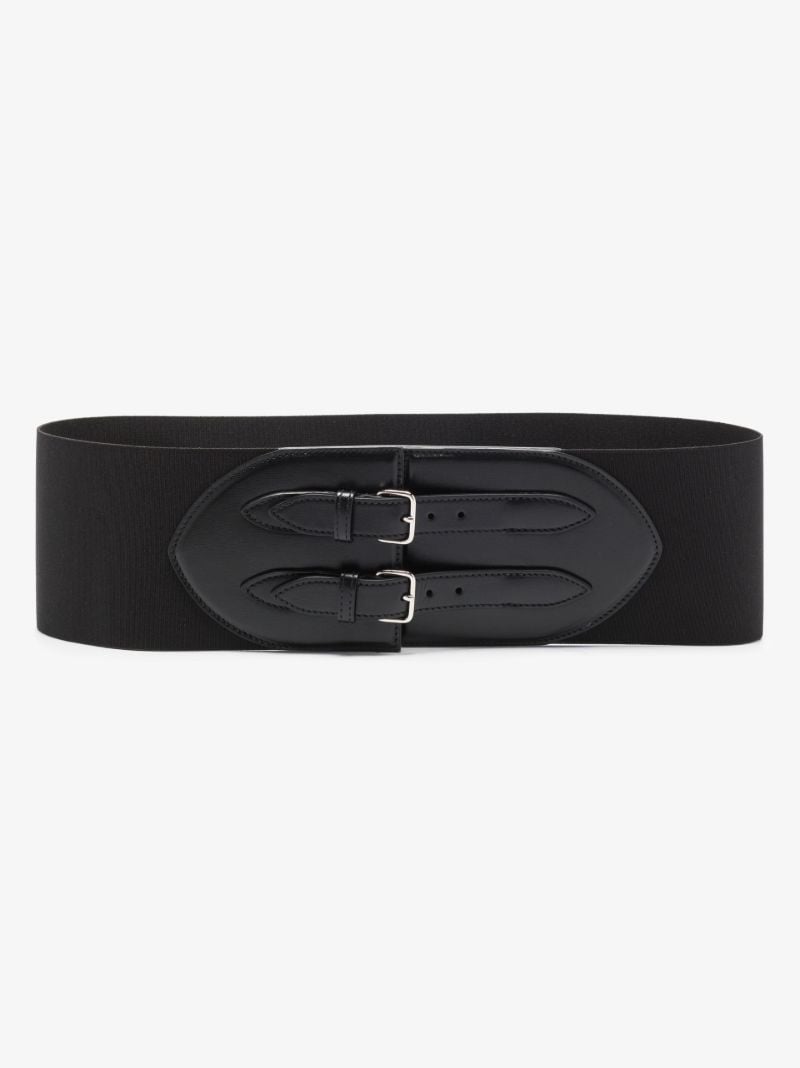 Black Buckled Leather Corset Belt