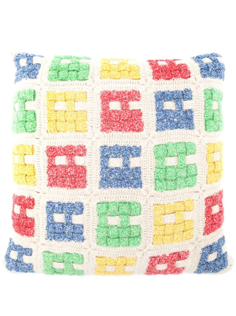 Neutral Basket Crochet Cashmere Pillow