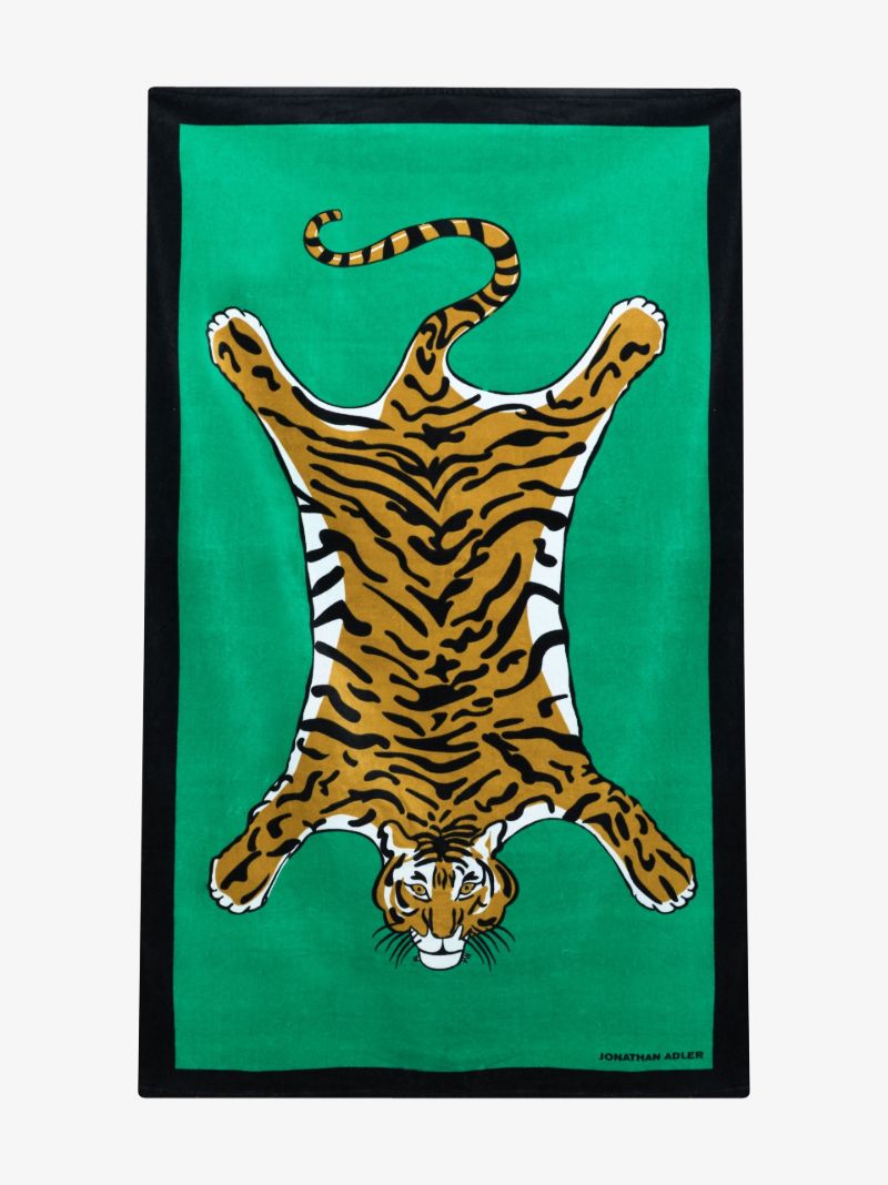 Green Tiger Print Cotton Beach Towel