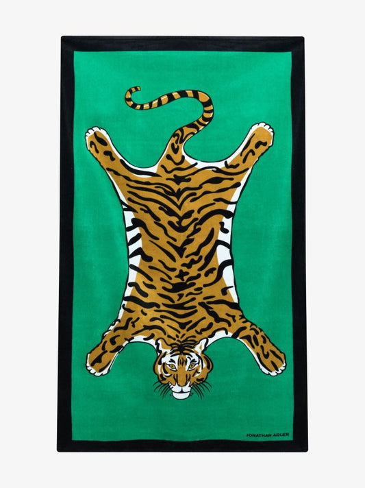 Green Tiger Print Cotton Beach Towel