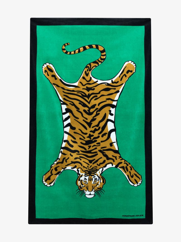 Green Tiger Print Cotton Beach Towel
