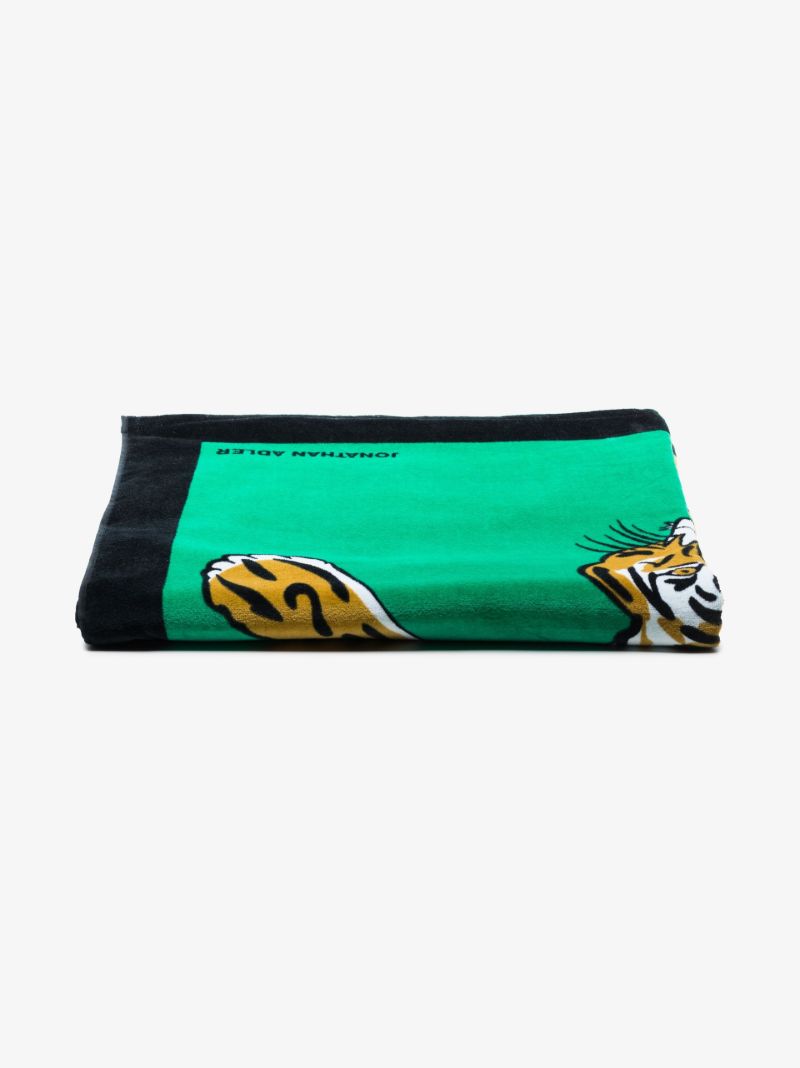 Green Tiger Print Cotton Beach Towel
