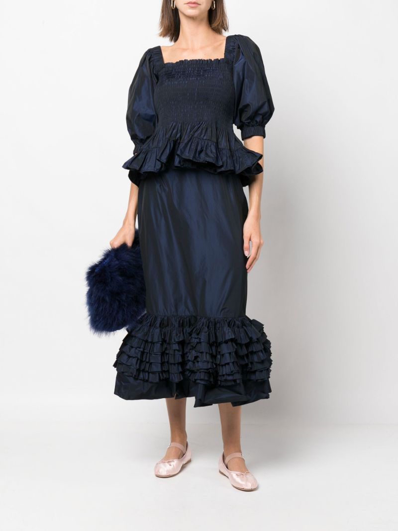 Blue Elise Ruffled Midi Skirt