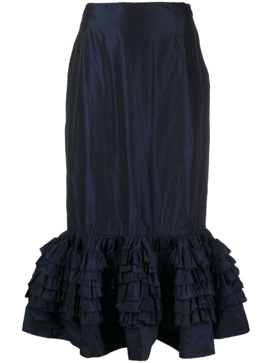 Blue Elise Ruffled Midi Skirt