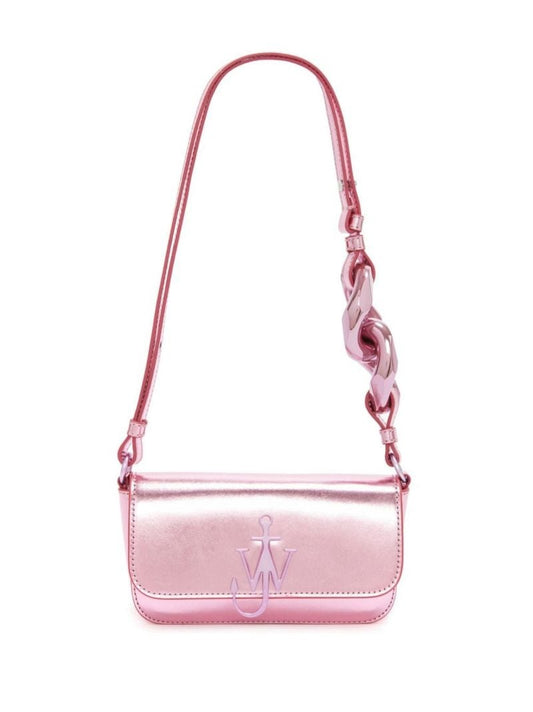 Pink Chain Anchor Leather Shoulder Bag