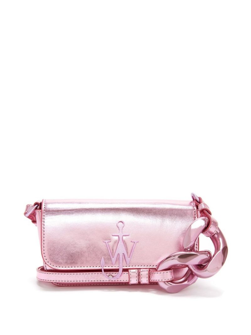 Pink Chain Anchor Leather Shoulder Bag