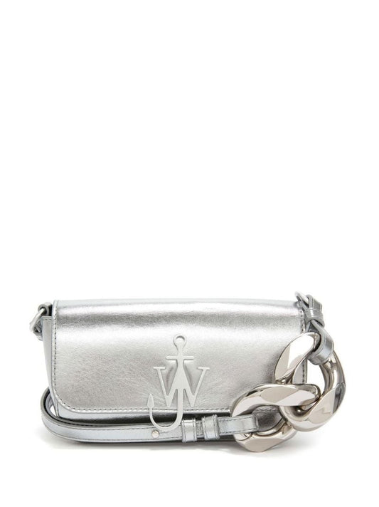 Silver Chain Anchor Leather Shoulder Bag