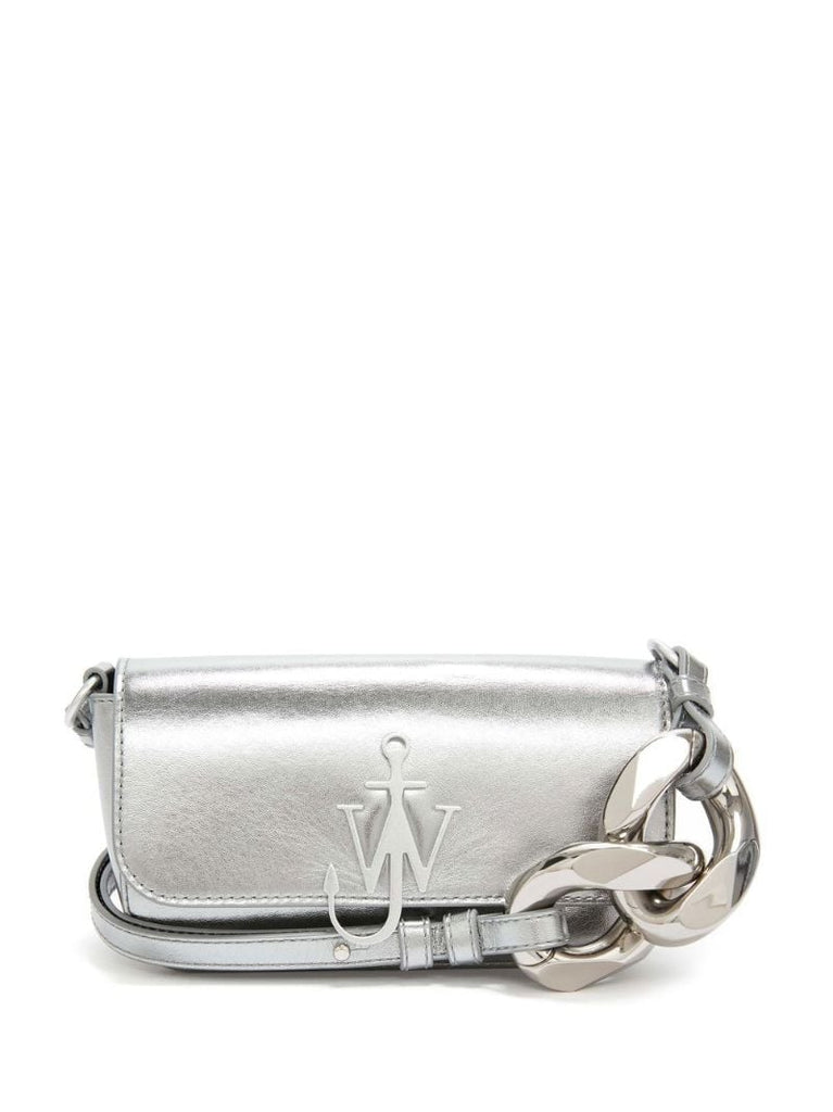 Silver Chain Anchor Leather Shoulder Bag