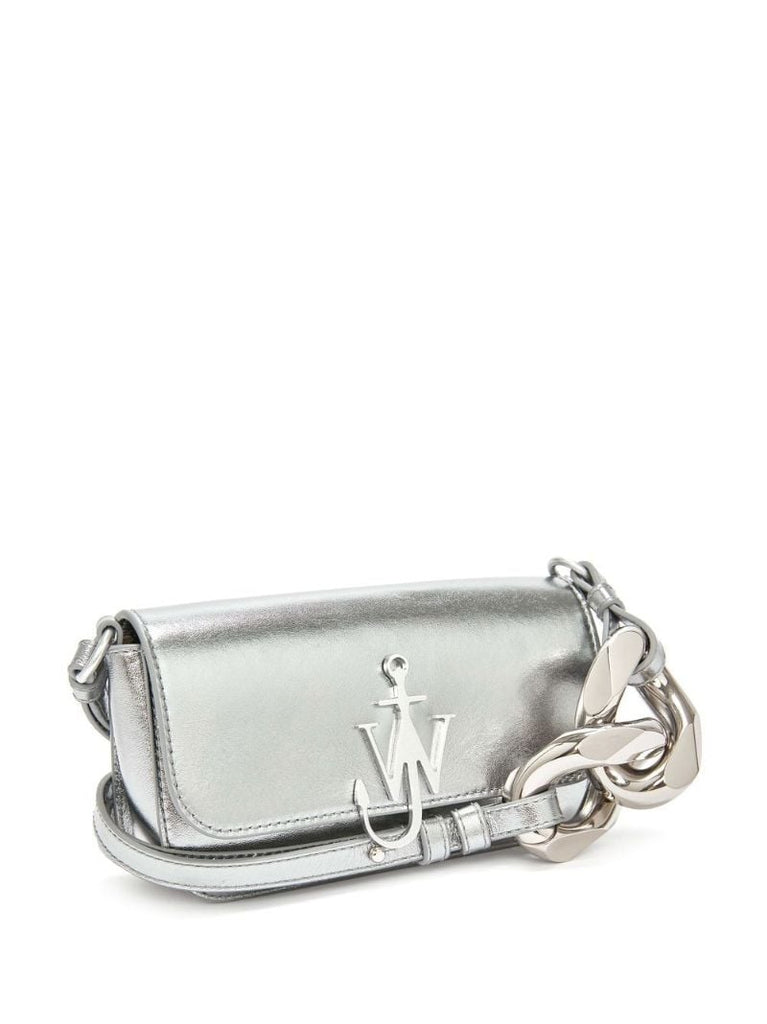 Silver Chain Anchor Leather Shoulder Bag