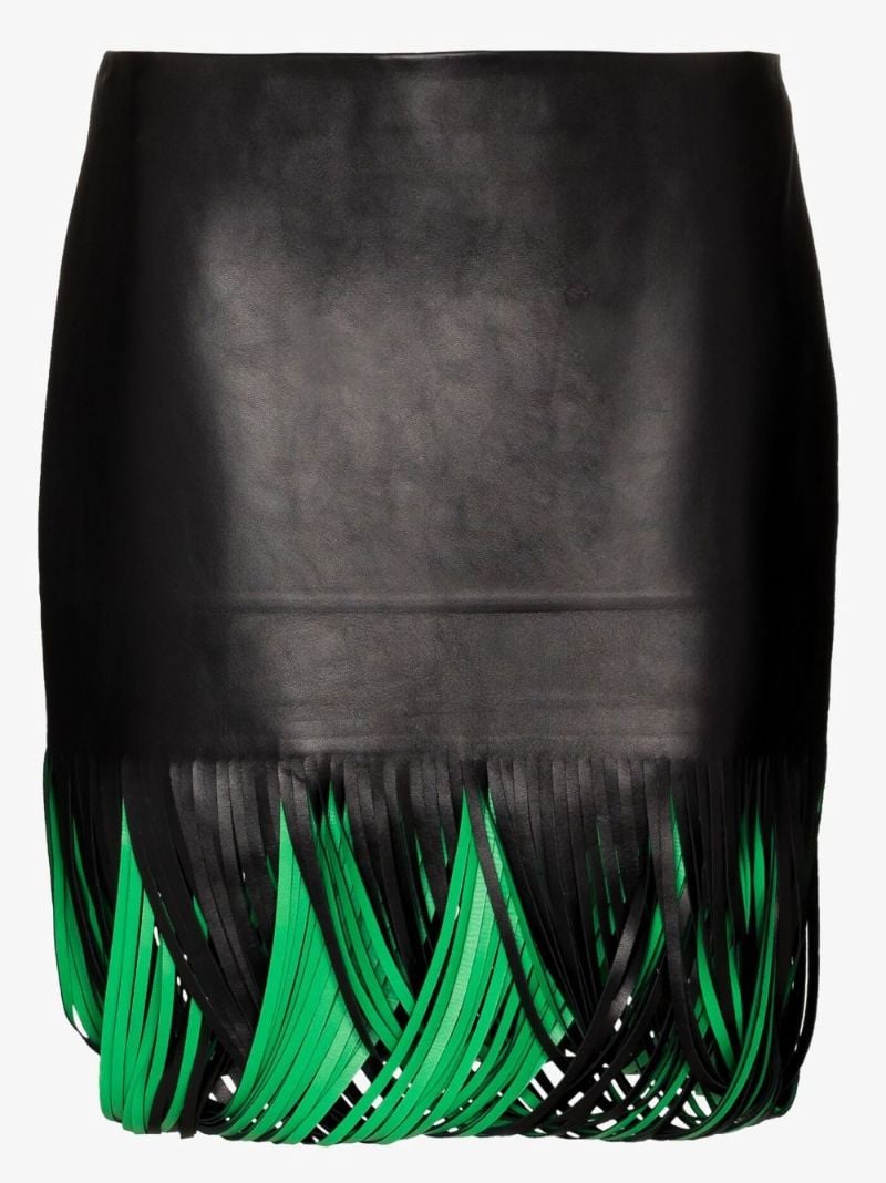 Black Loop Fringed Leather Mini Skirt