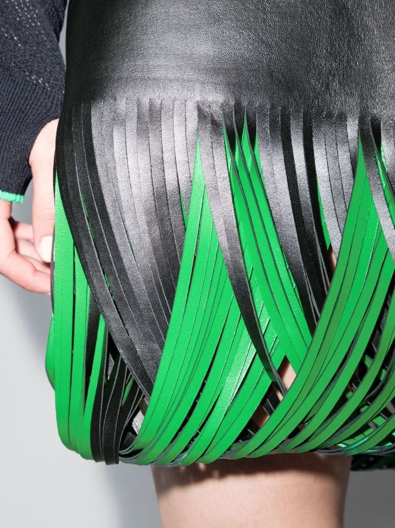 Black Loop Fringed Leather Mini Skirt