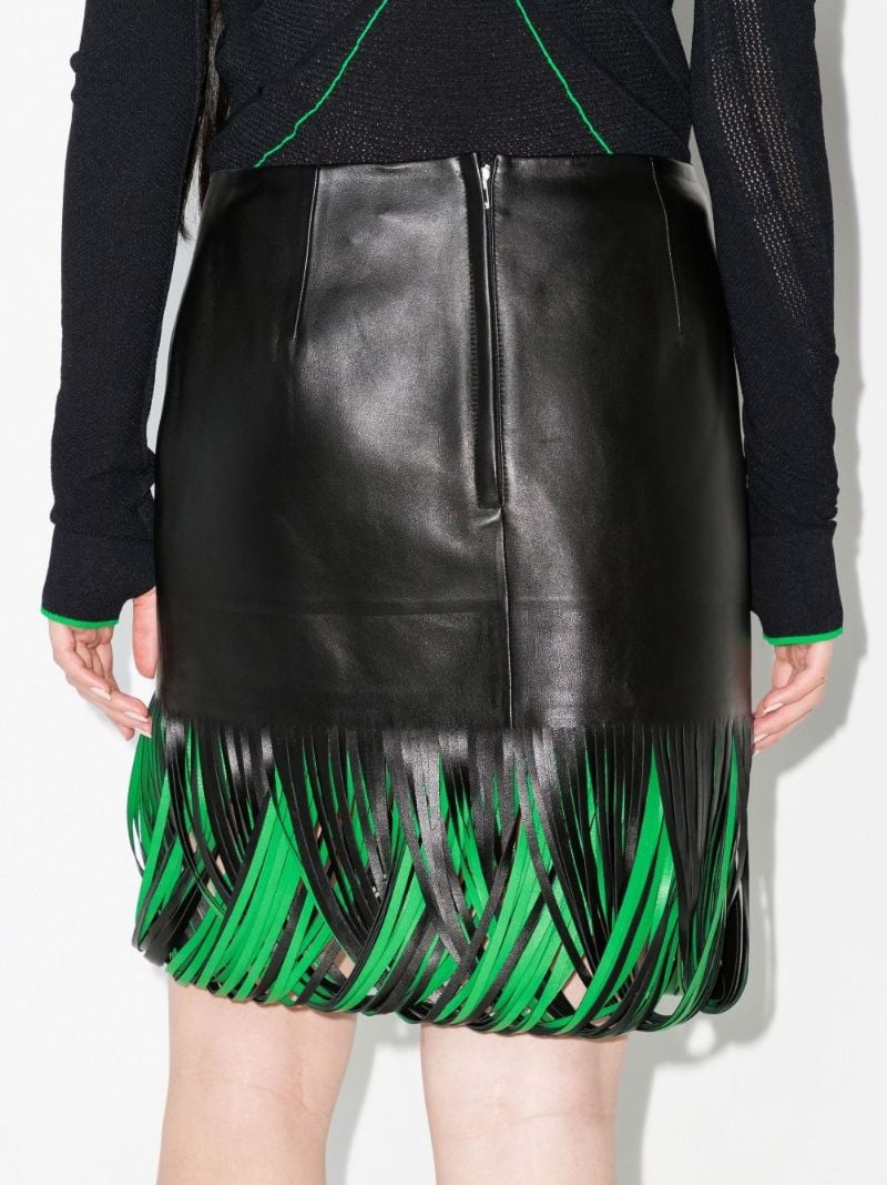 Black Loop Fringed Leather Mini Skirt