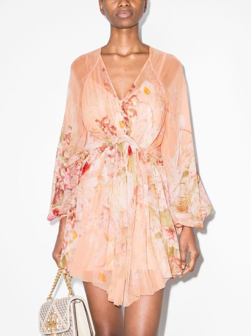Dancer Drawn Floral Ruffled Mini Dress