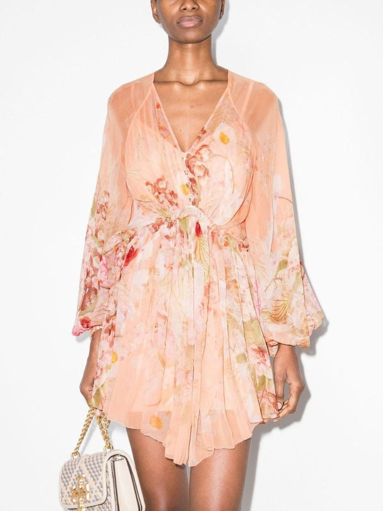 Dancer Drawn Floral Ruffled Mini Dress