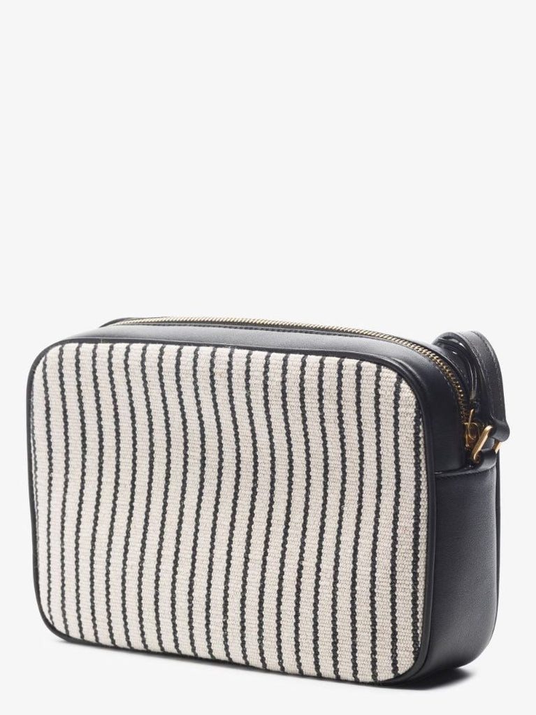 White and Black Lou Striped Canvas Camera Bag
