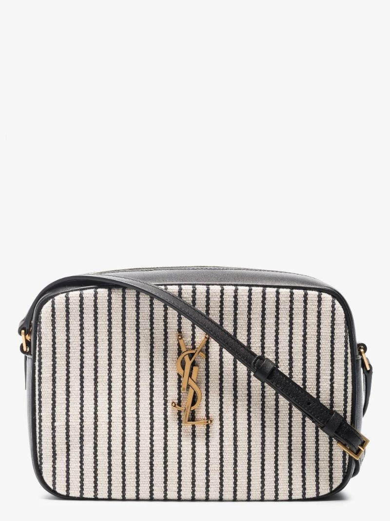 White and Black Lou Striped Canvas Camera Bag