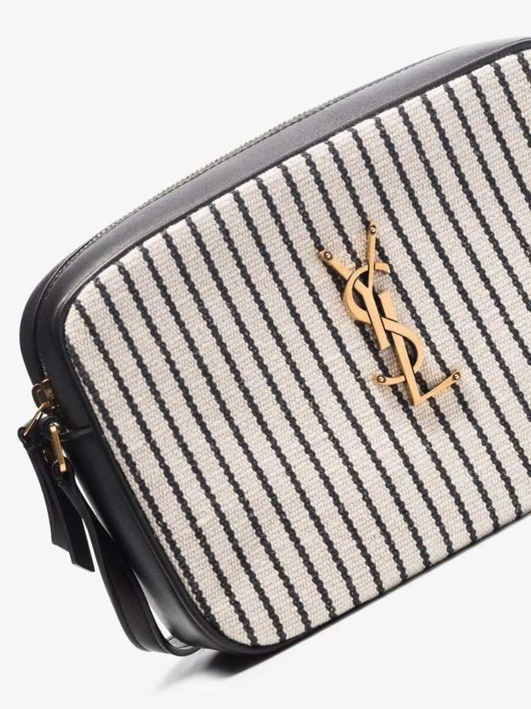 White and Black Lou Striped Canvas Camera Bag
