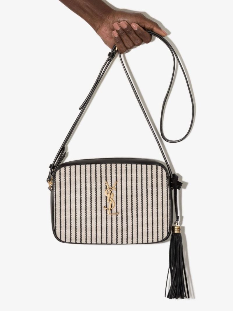 White and Black Lou Striped Canvas Camera Bag