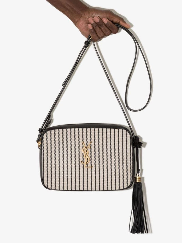White and Black Lou Striped Canvas Camera Bag