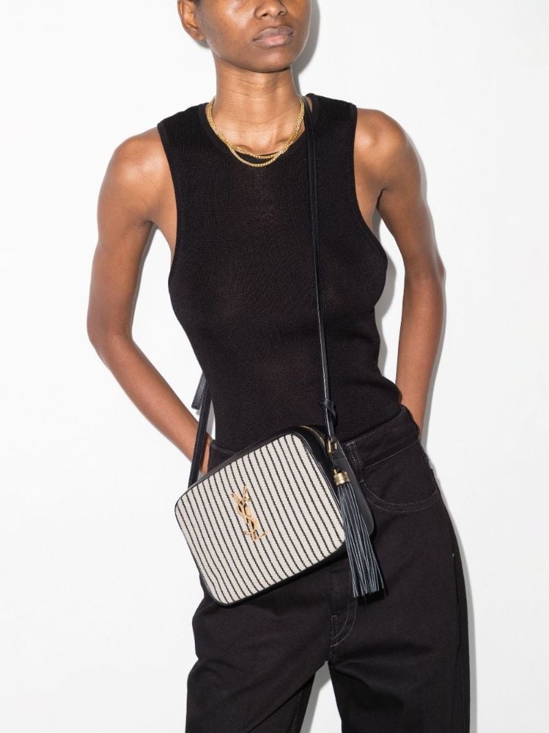 White and Black Lou Striped Canvas Camera Bag