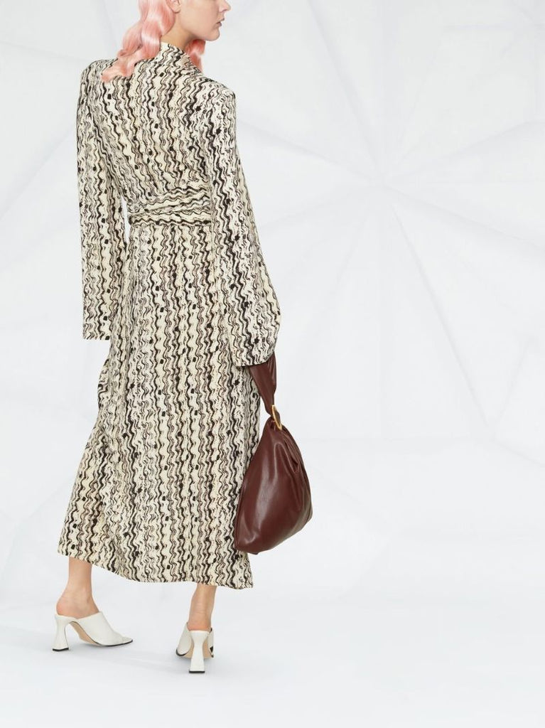 Neutral Wave Print Wrap Dress