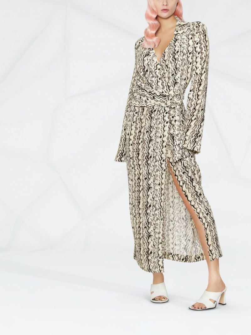 Neutral Wave Print Wrap Dress